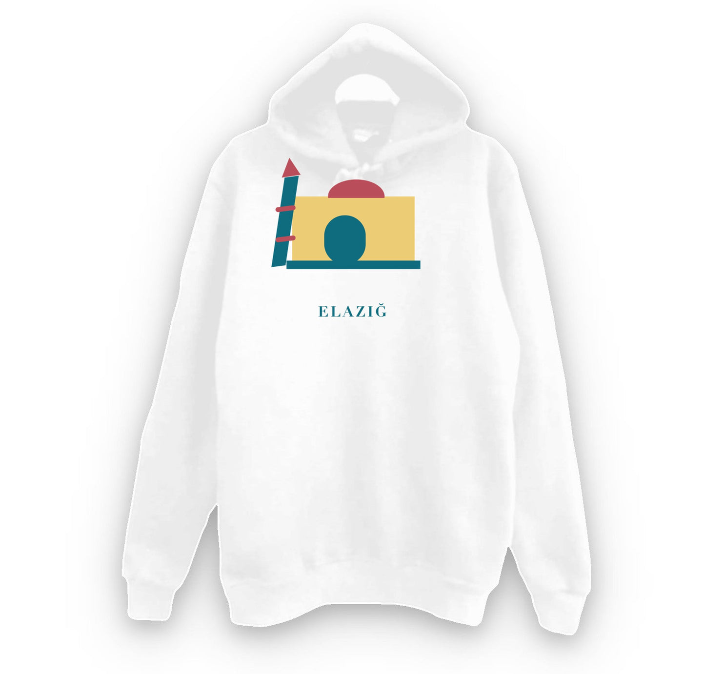 Elazığ Harput Ulu Camii Eğri Minare baskılı beyaz kapüşonlu sweatshirt