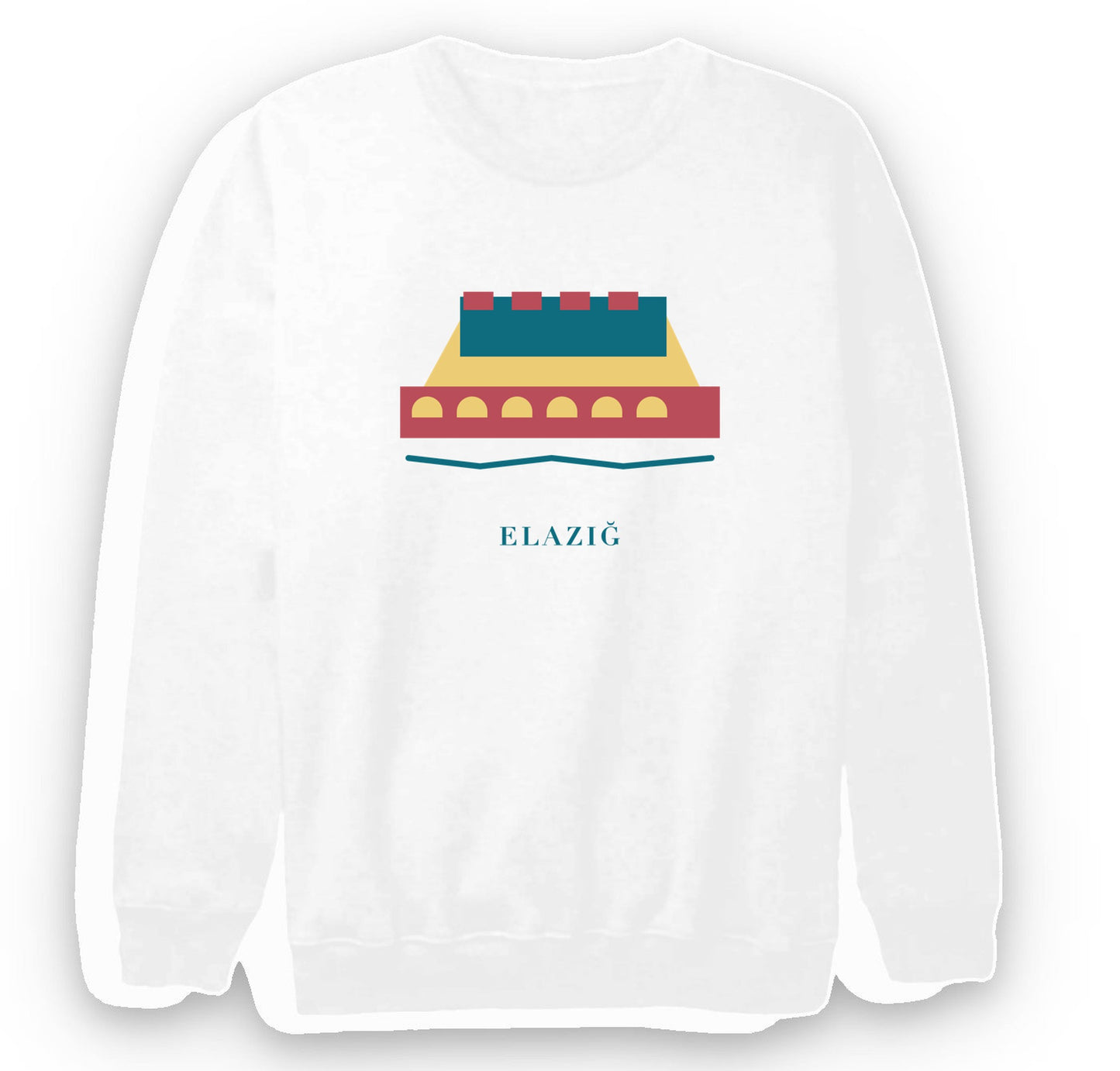 Elazığ Palu Köprüsü ve Kalesi baskılı beyaz sweatshirt