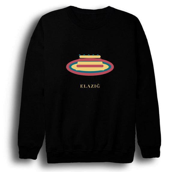 Elazığ Taş Ekmeği baskılı siyah sweatshirt