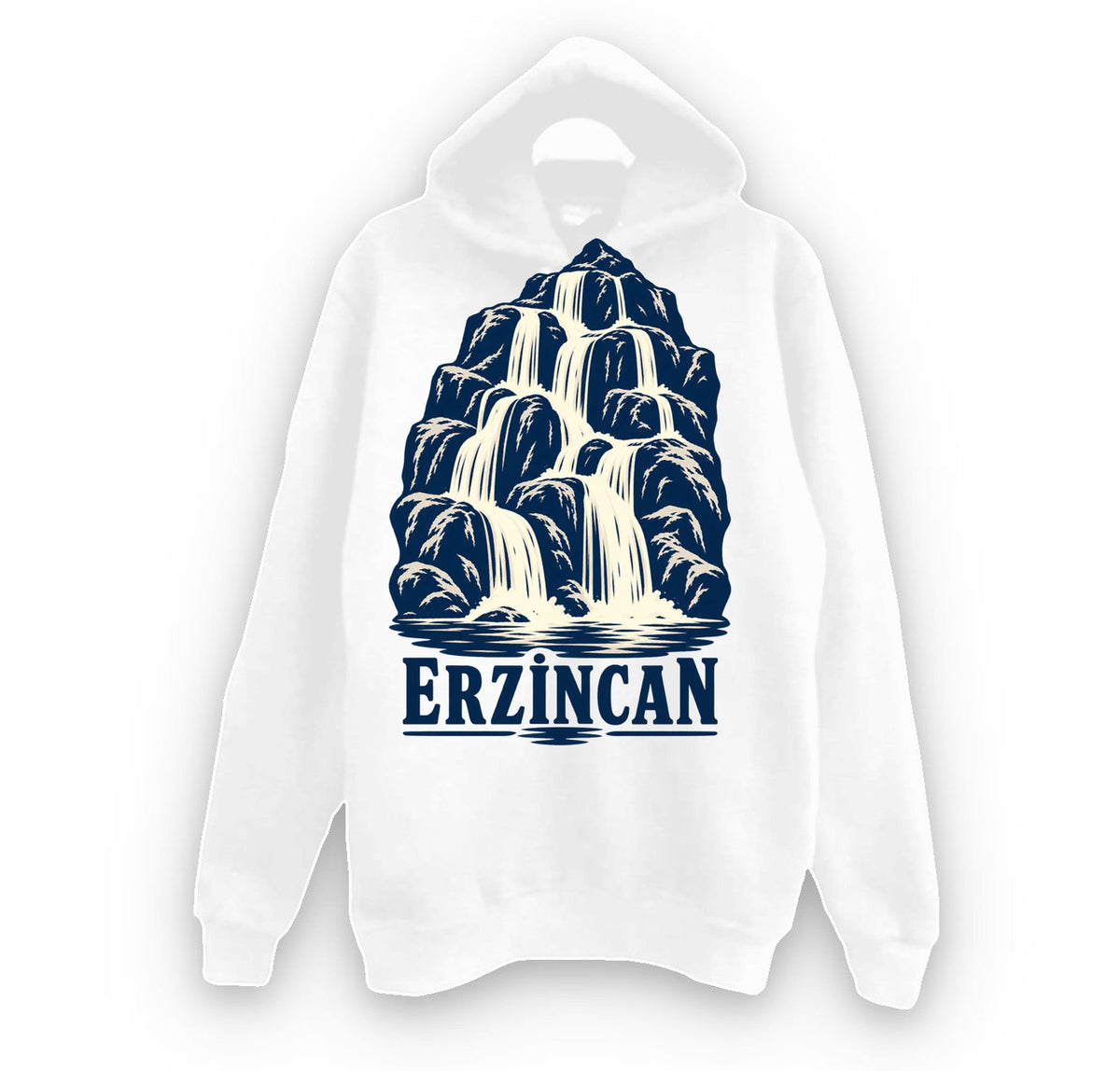 Erzincan Girlevik Şelalesi baskılı beyaz kapüşonlu sweatshirt