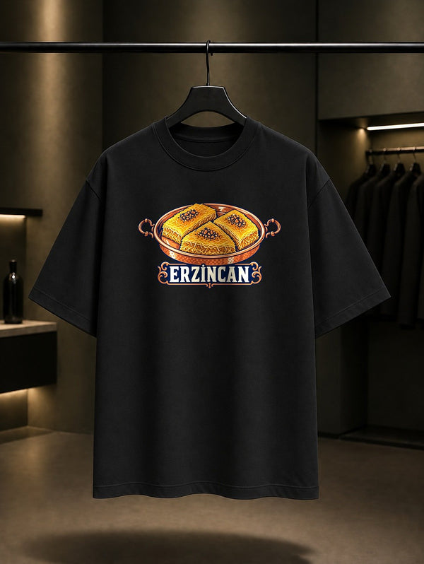 Erzincan Kesme Kadayıfı baskılı siyah t-shirt