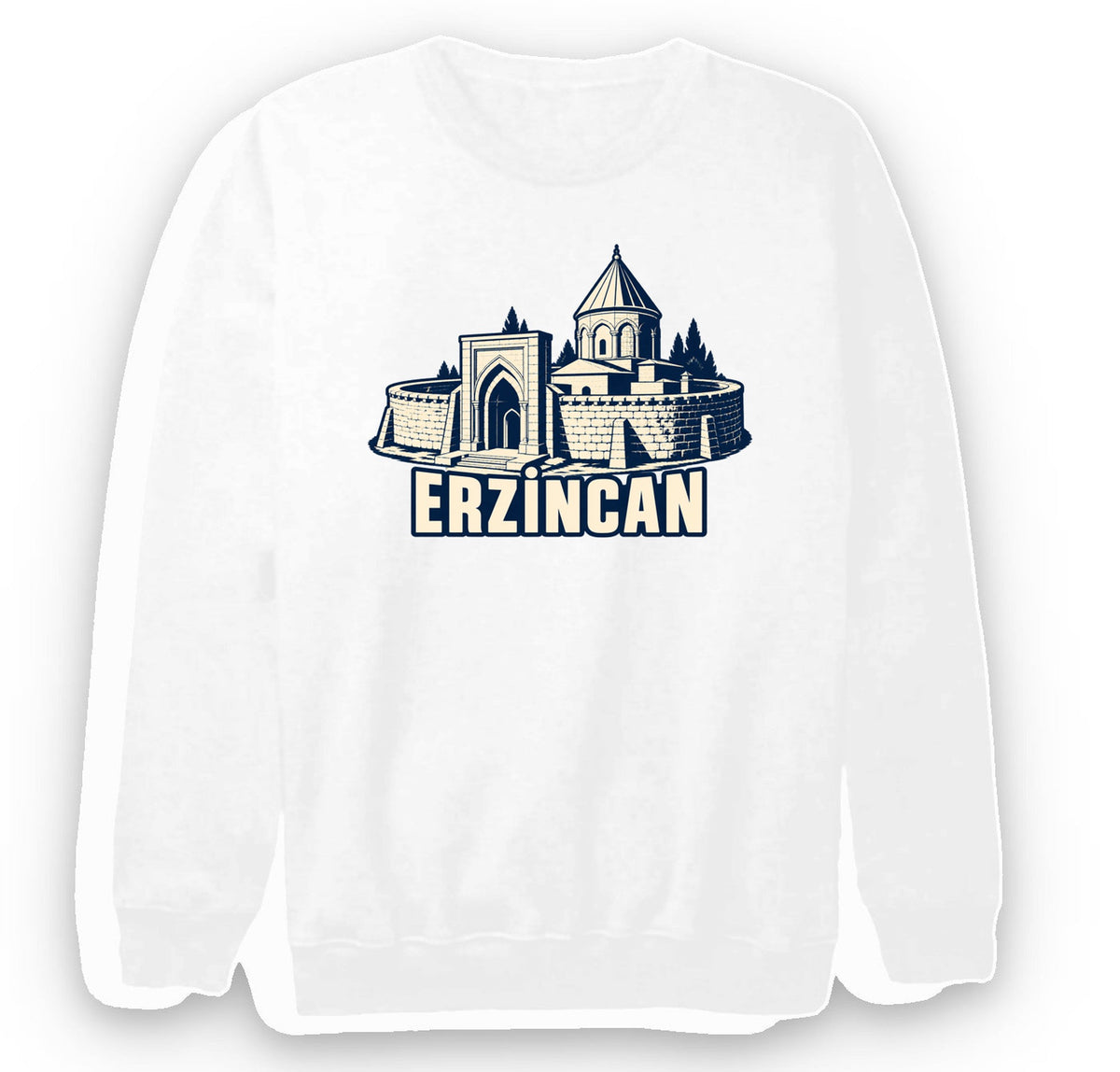 Erzincan Mama Hatun Külliyesi baskılı beyaz sweatshirt