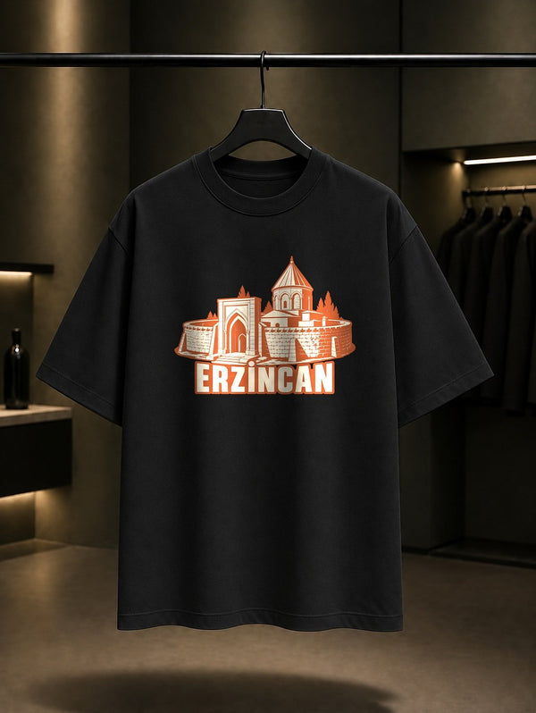 Erzincan Mama Hatun Külliyesi baskılı siyah t-shirt
