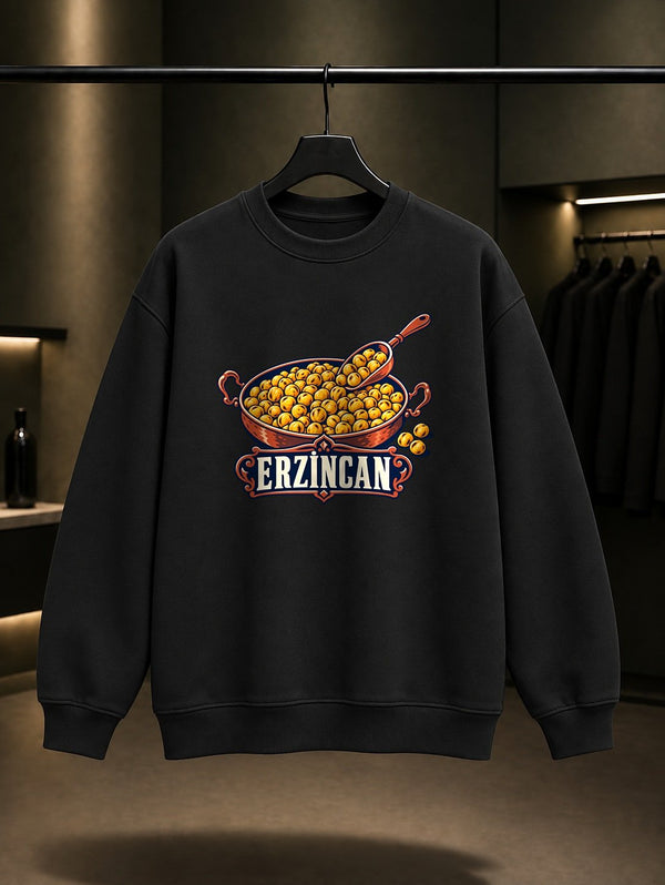 Erzincan Tava Leblebisi baskılı siyah sweatshirt