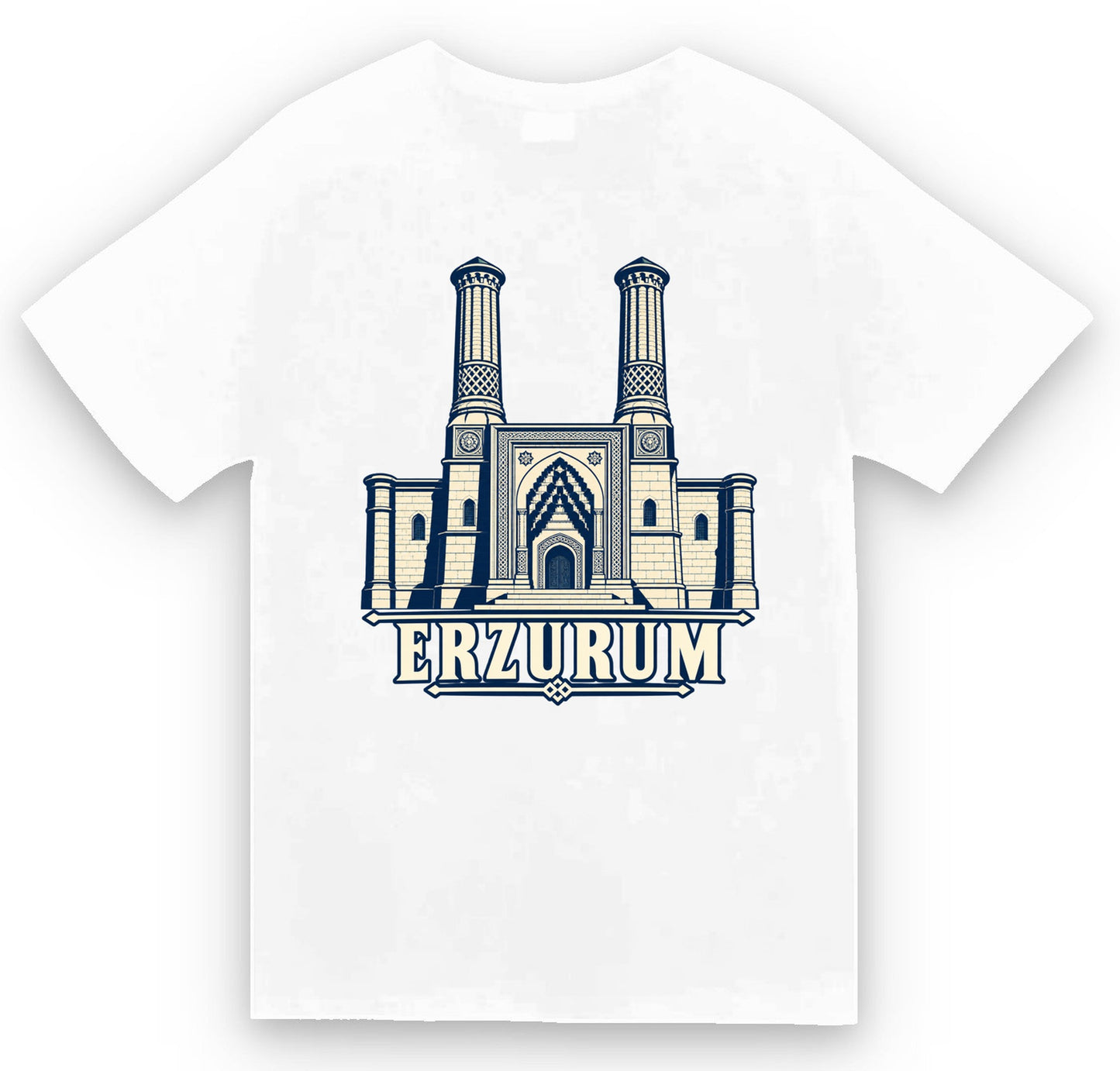 Erzurum Çifte Minareli Medrese baskılı beyaz t-shirt