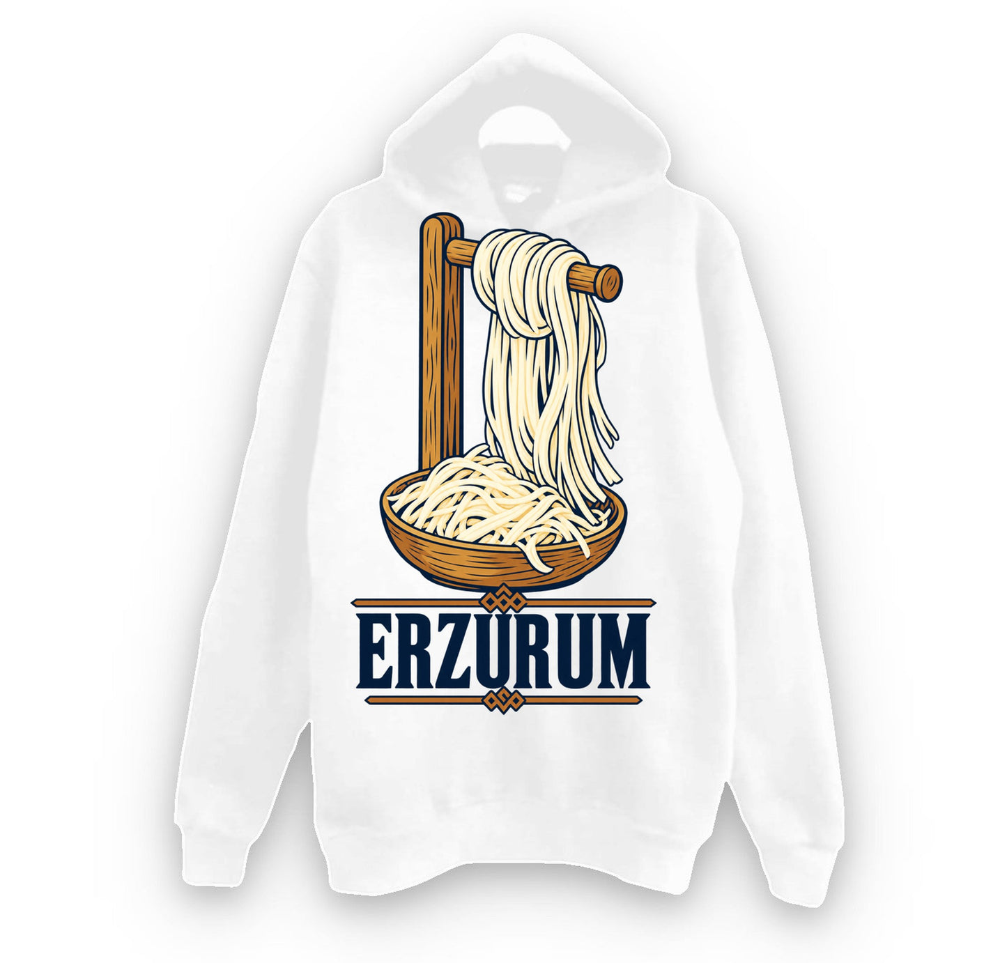 Erzurum Civil Peyniri baskılı beyaz kapüşonlu sweatshirt
