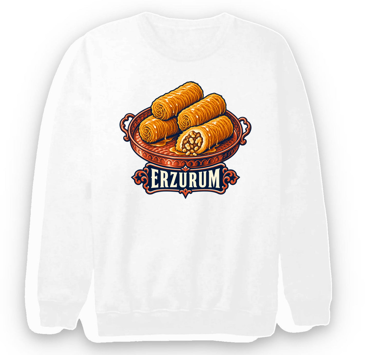 Erzurum Kadayıf Dolması baskılı beyaz sweatshirt