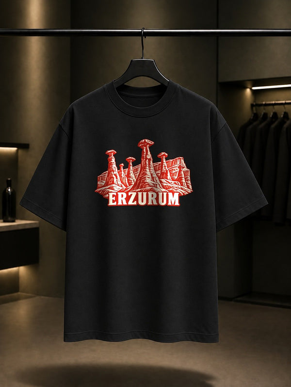 Erzurum Narman Peribacaları baskılı siyah t-shirt
