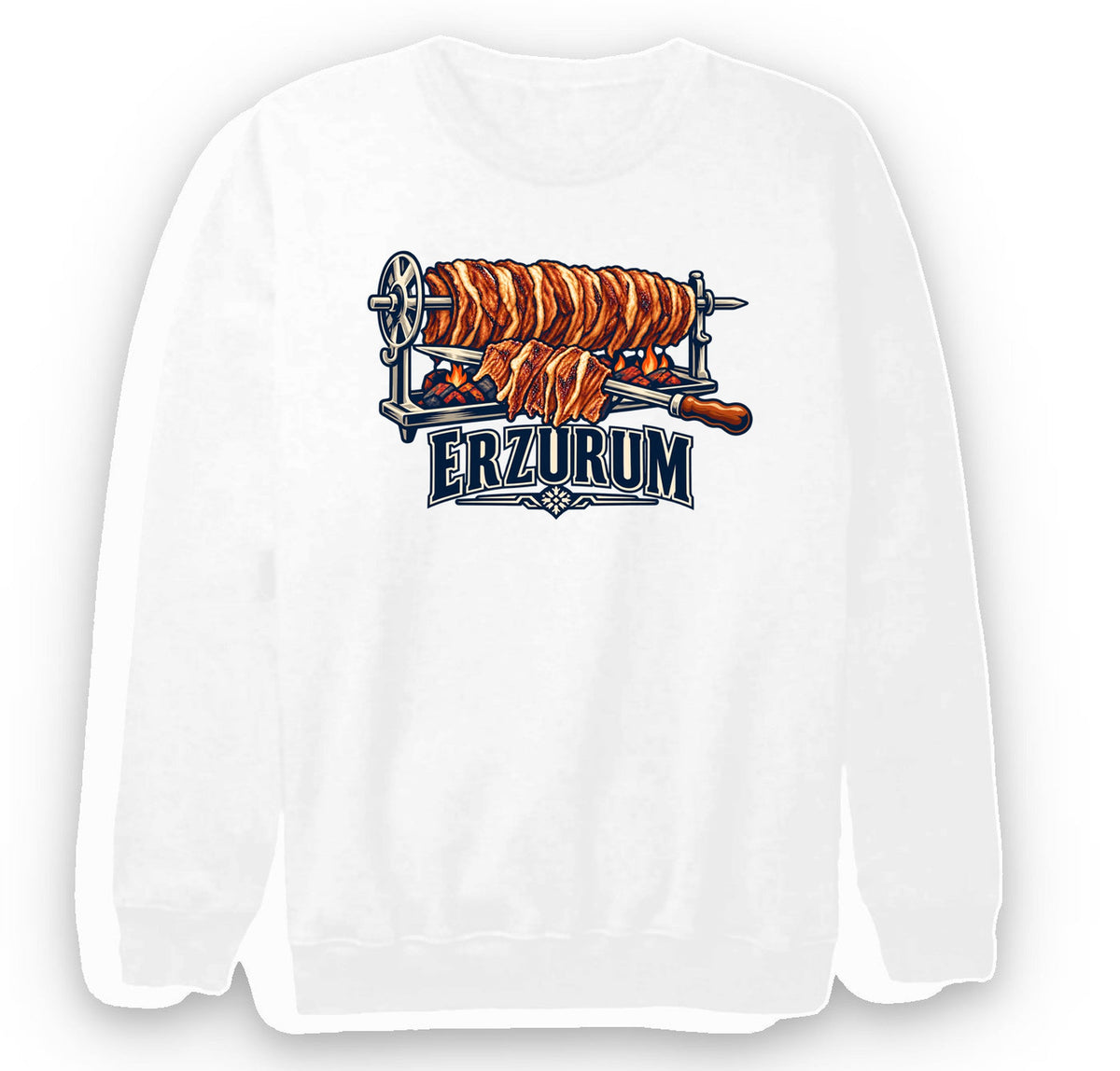 Erzurum Oltu Cağ Kebabı baskılı beyaz sweatshirt