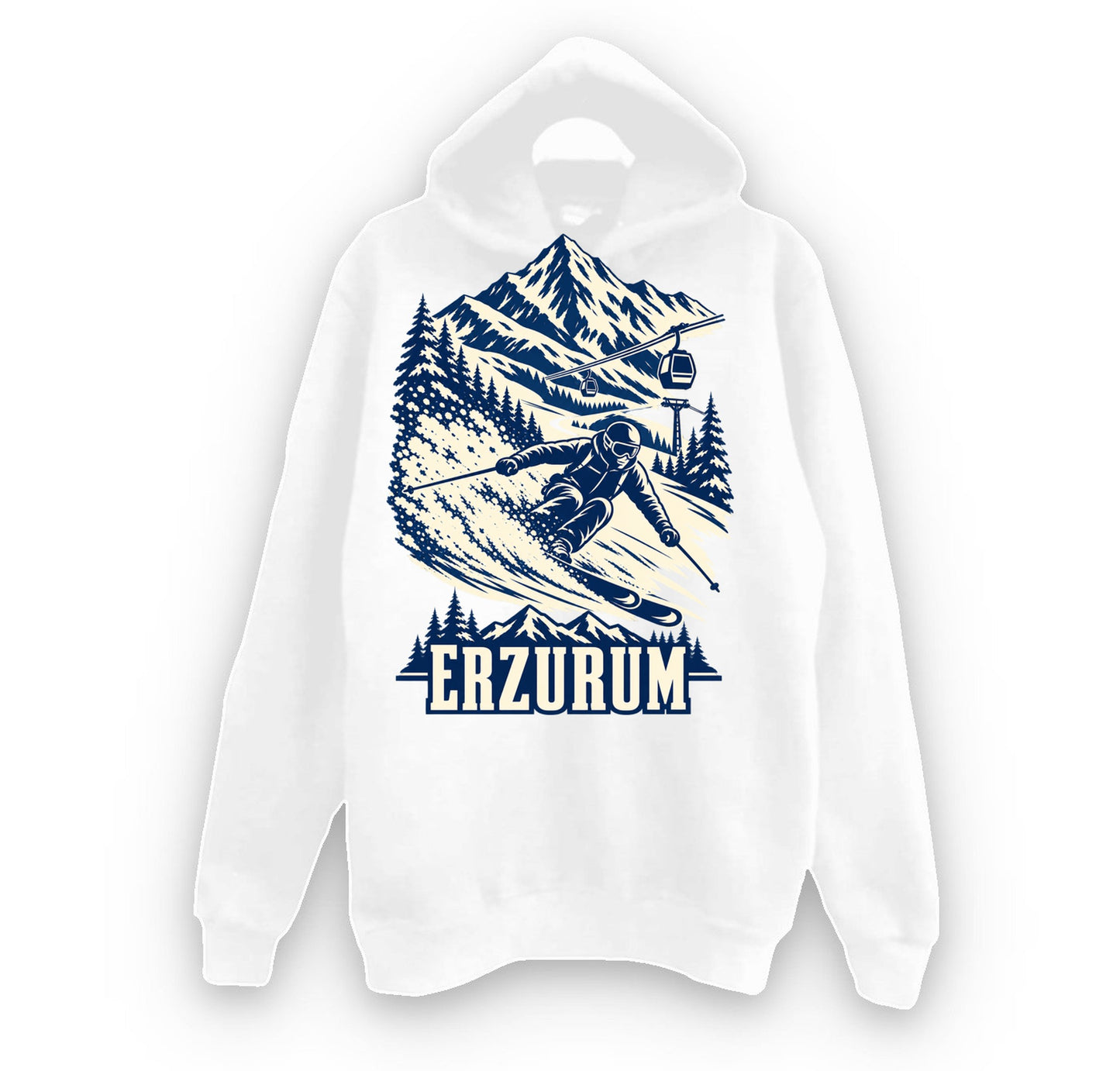 Erzurum Palandöken baskılı beyaz kapüşonlu sweatshirt