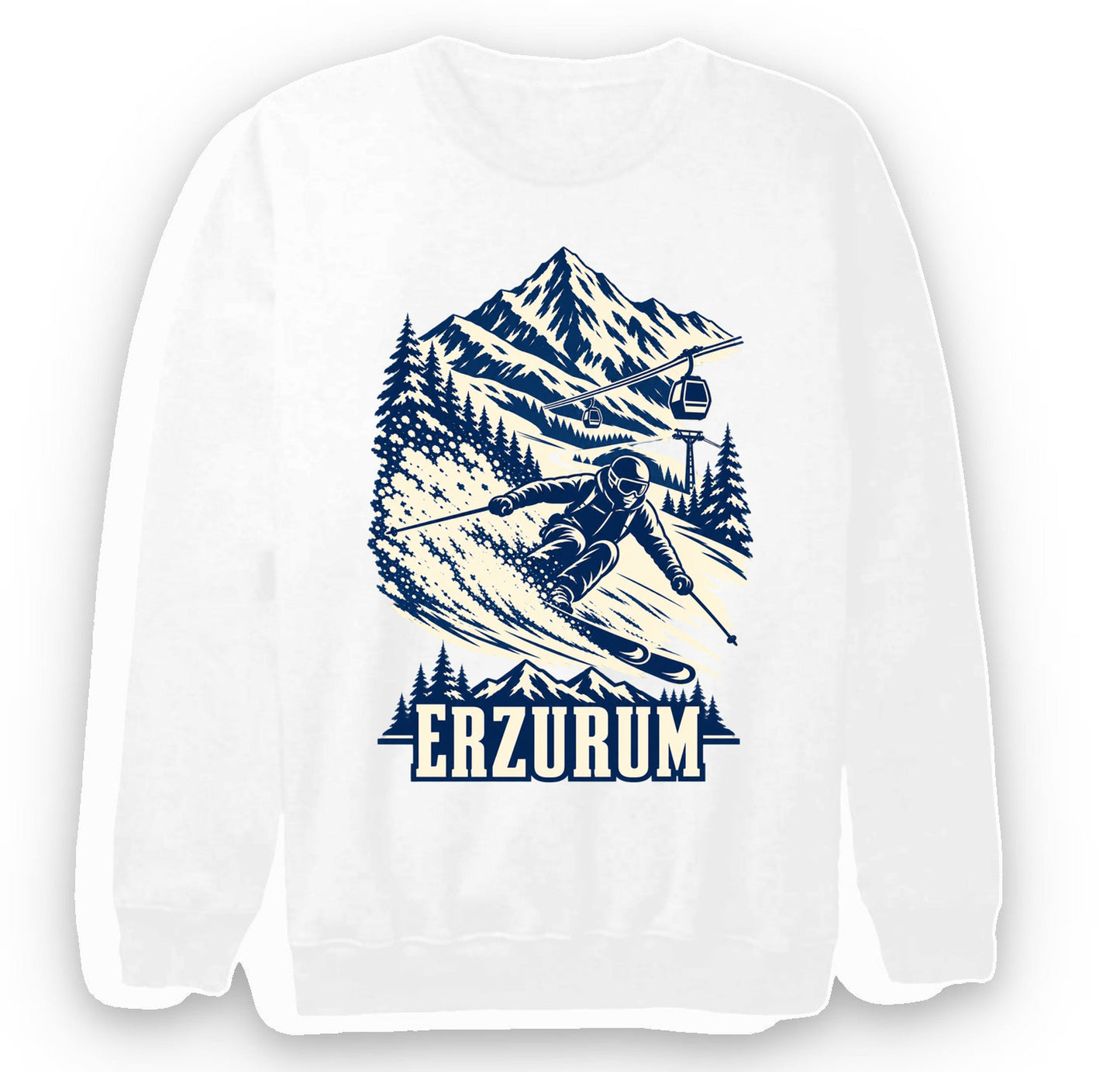 Erzurum Palandöken baskılı beyaz sweatshirt