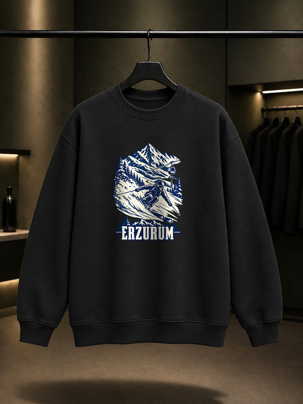 Erzurum Palandöken baskılı siyah sweatshirt