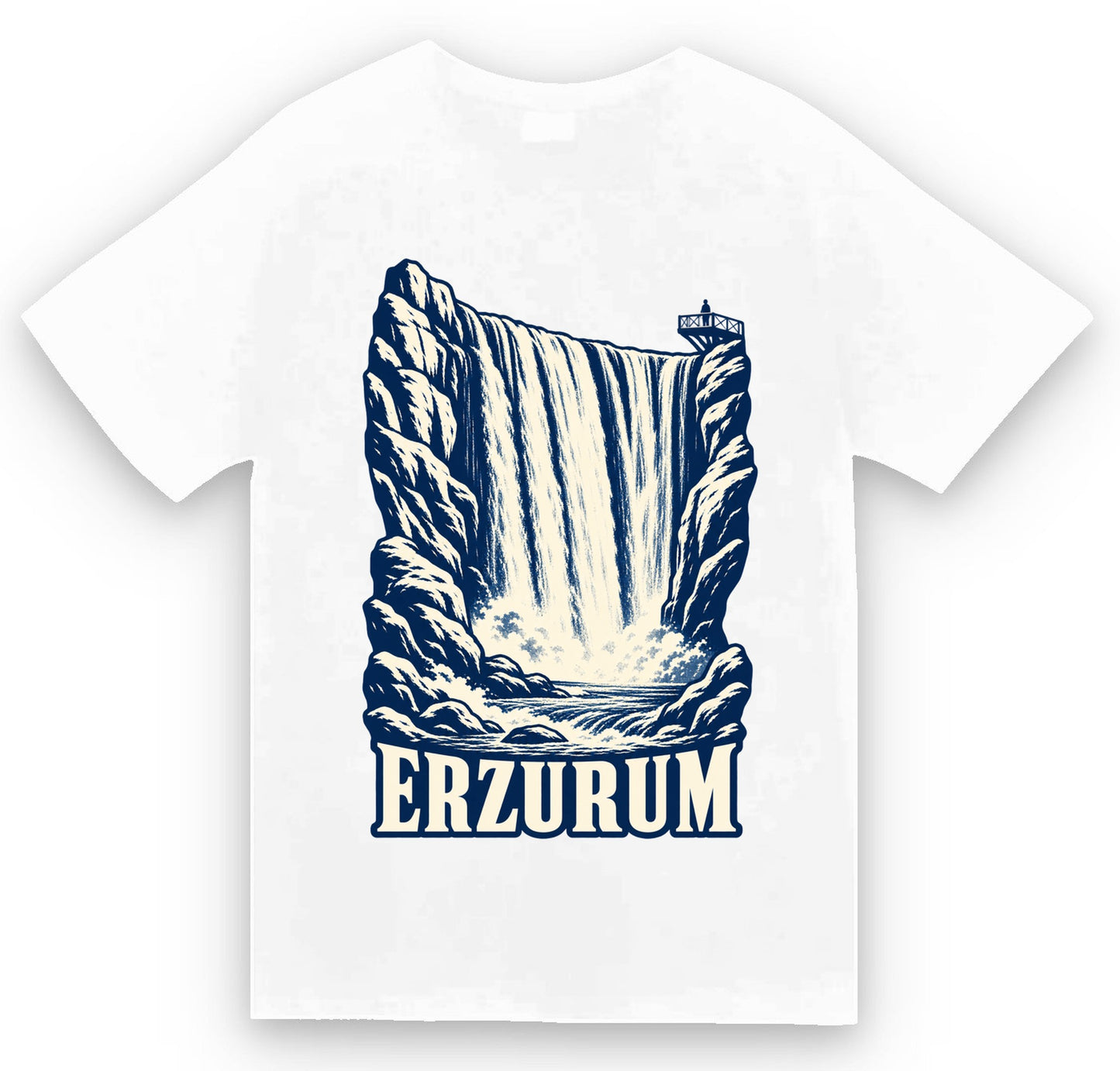 Erzurum Tortum Şelalesi baskılı beyaz t-shirt
