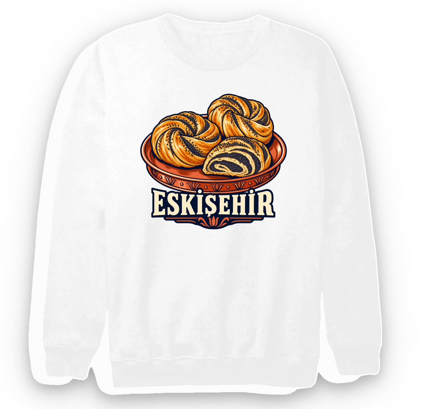Eskişehir Haşhaşlı Bükme baskılı beyaz sweatshirt