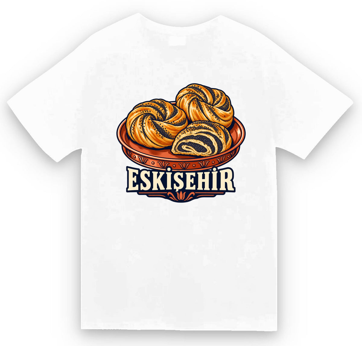 Eskişehir Haşhaşlı Bükme baskılı beyaz t-shirt