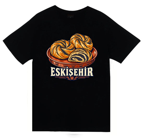 Eskişehir Haşhaşlı Bükme baskılı siyah t-shirt