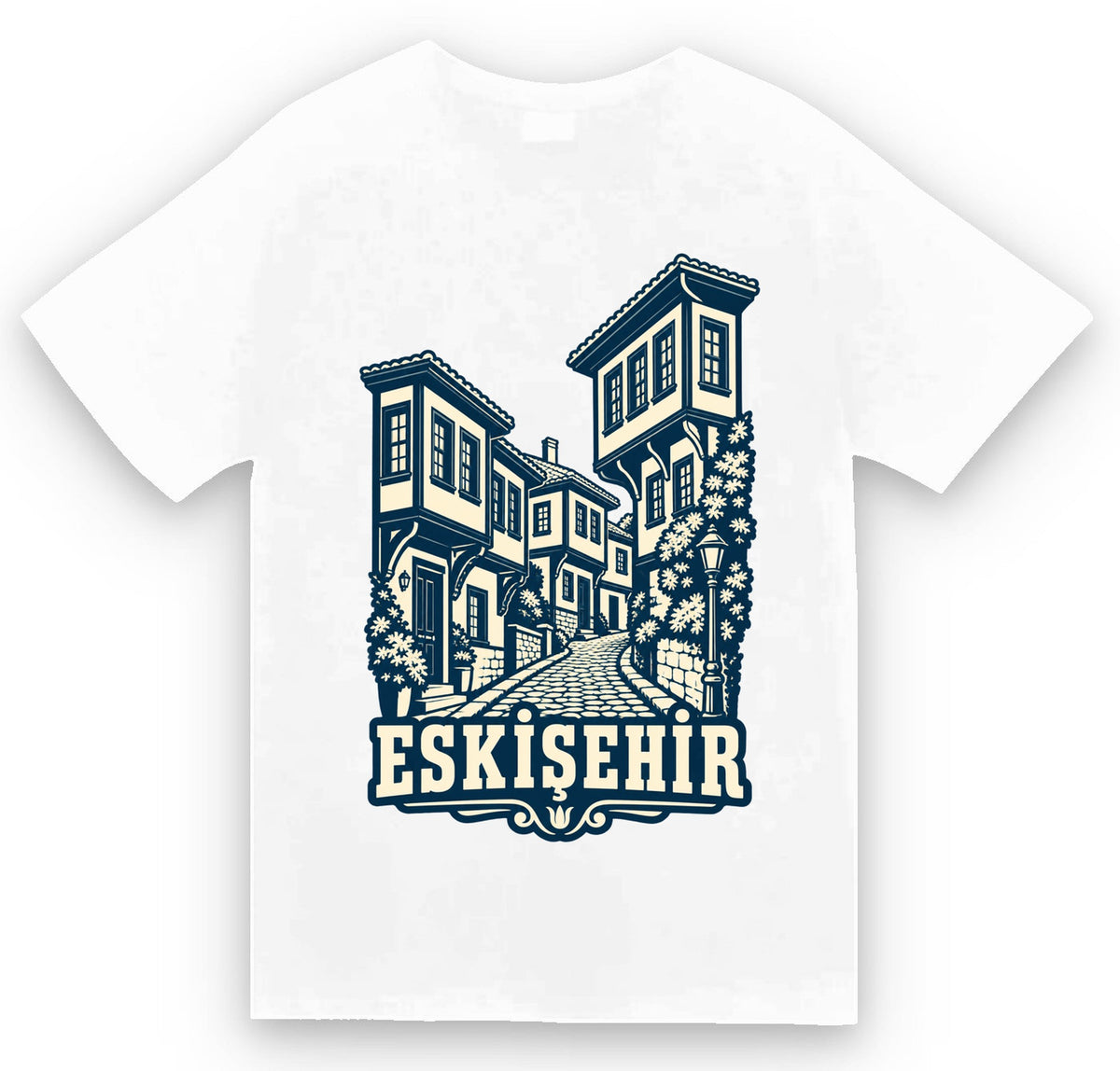 Eskişehir Odunpazarı Evleri baskılı beyaz t-shirt