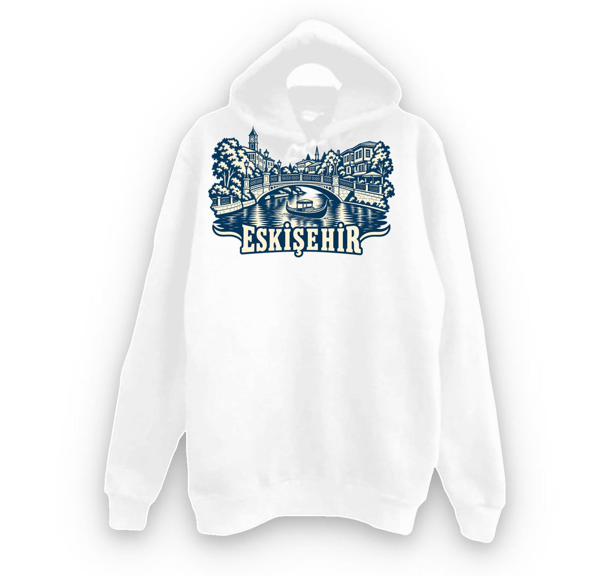 Eskişehir Porsuk Çayı baskılı beyaz kapüşonlu sweatshirt