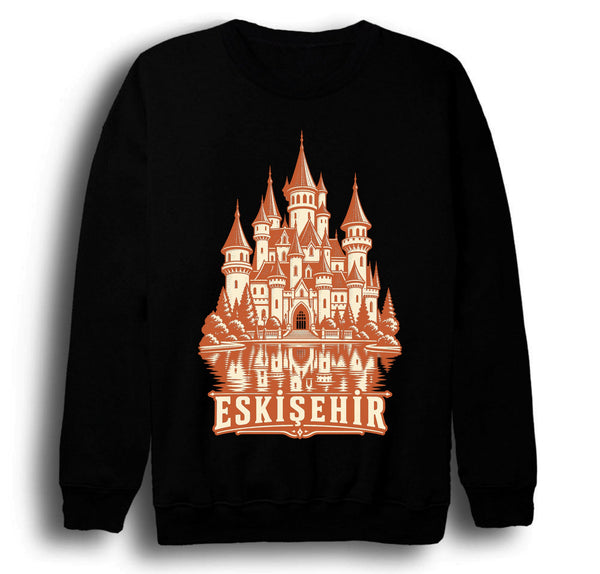 Eskişehir Sazova Masal Şatosu baskılı siyah sweatshirt