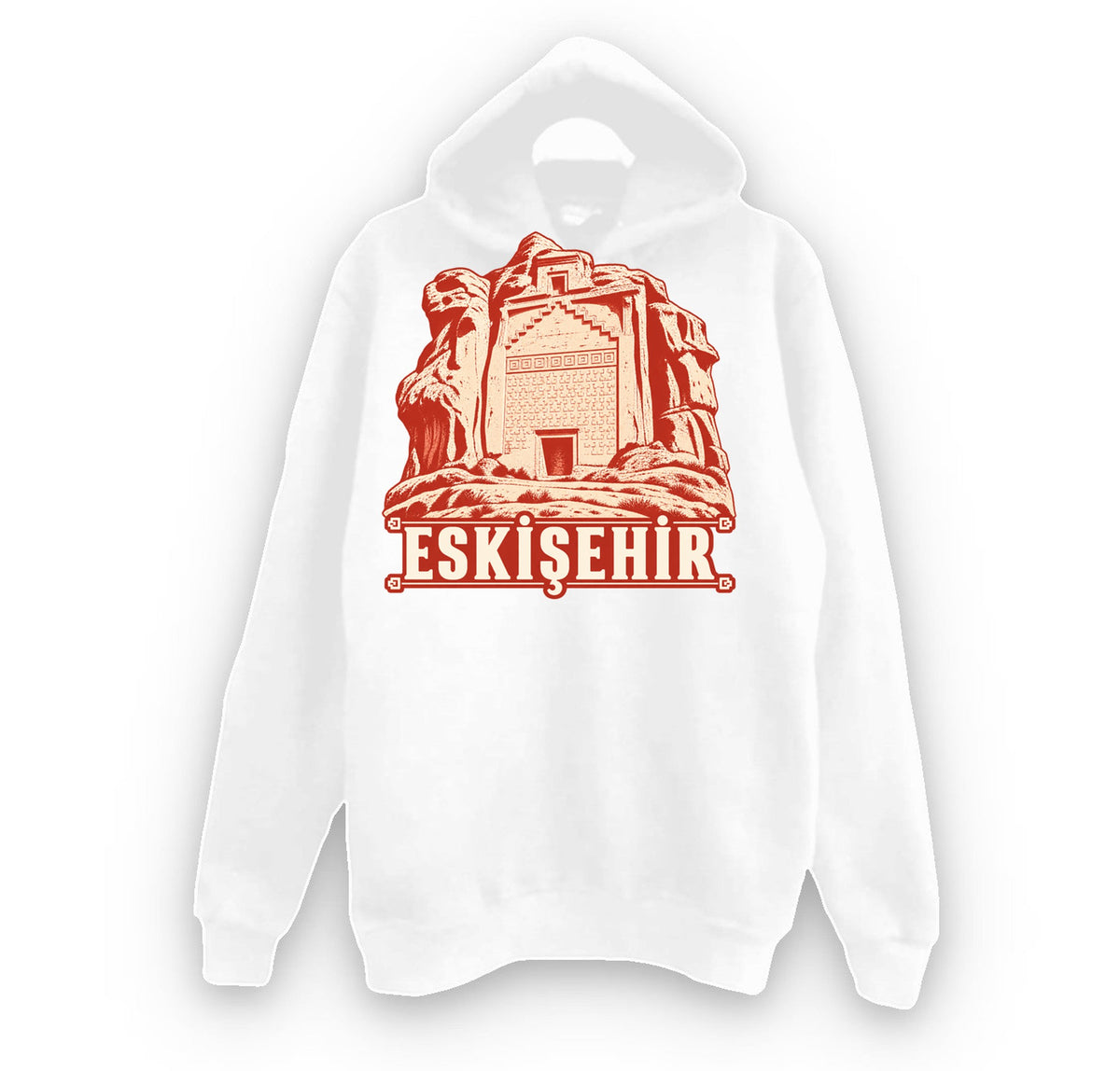 Eskişehir Yazılıkaya Midas Anıtı baskılı beyaz kapüşonlu sweatshirt
