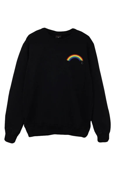Gökkuşağı baskılı siyah sweatshirt
