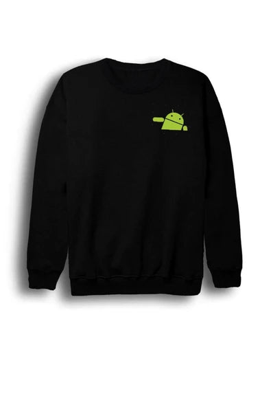 Android Robot baskılı siyah sweatshirt