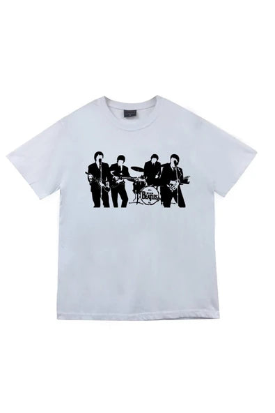 fame-stoned The Beatles Baskılı Unisex %100 Pamuk Beyaz T-shirt