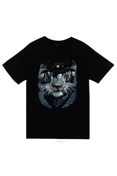 fame-stoned Aslan Baskılı Unisex %100 Pamuk Siyah T-shirt