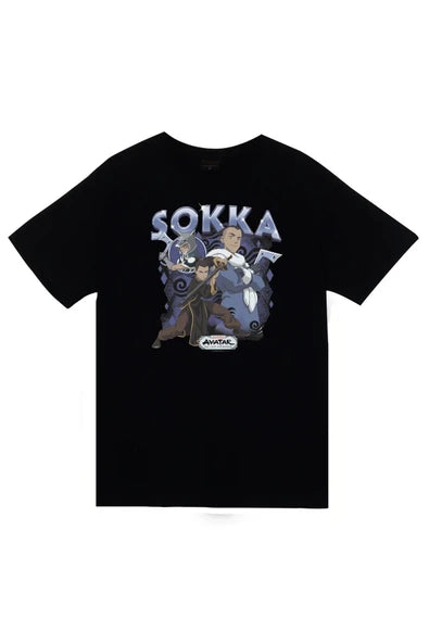 fame-stoned Avatar The Last Airbender Sokka Baskılı %100 Pamuk Unisex Siyah T-Shirt