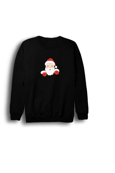Noel Baba Christmas Yeni Yıl Sevimli çizgi baskılı siyah sweatshirt