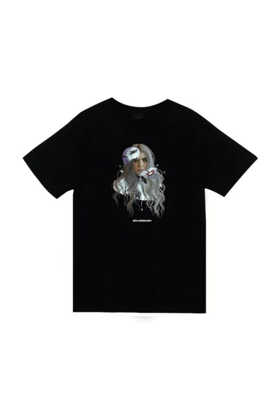 fame-stoned Billie Eilish Baskılı Unisex %100 Pamuk Siyah T-shirt