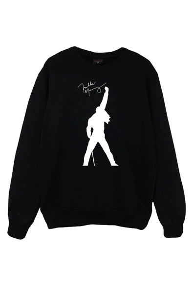 fame-stoned Erkek Siyah Bisiklet Yaka Queen Baskılı Sweatshirt