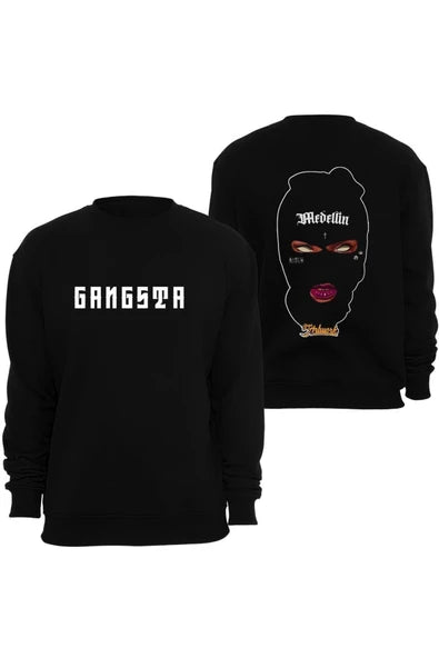Gangsta Önde yazısı, arkada baskılı siyah sweatshirt