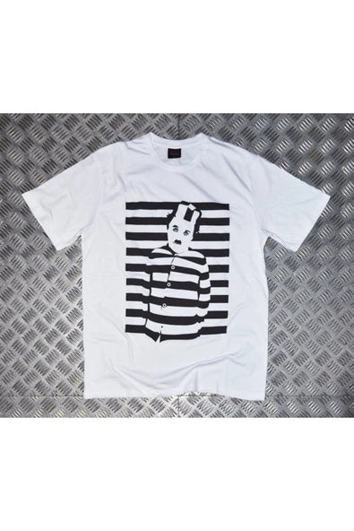fame-stoned Unisex Beyaz Charlie Chaplin Baskılı T-shirt