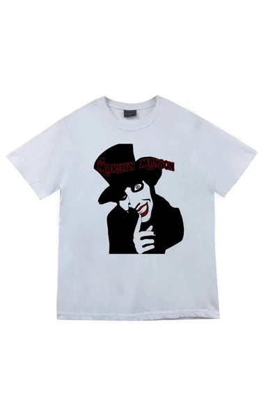 fame-stoned Marilyn Manson Baskılı Unisex %100 Pamuk Beyaz T-shirt