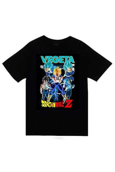 Dragon Ball Z Anime Vegeta dönüşümleri poster baskılı siyah tişört