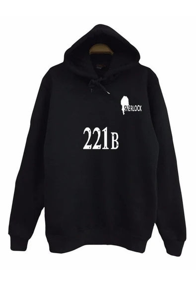 Sherlock baskılı siyah kapüşonlu sweatshirt