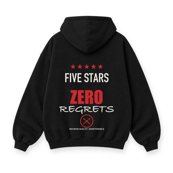 Five Stars Zero Regrets baskılı siyah kapüşonlu sweatshirt