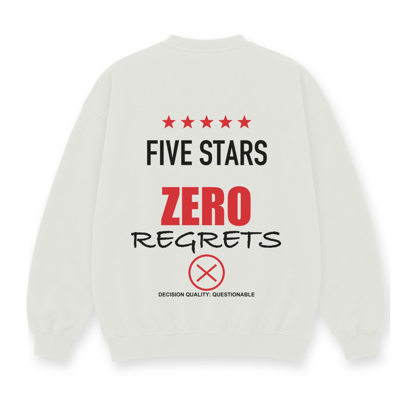 Five Stars Zero Regrets baskılı beyaz sweatshirt