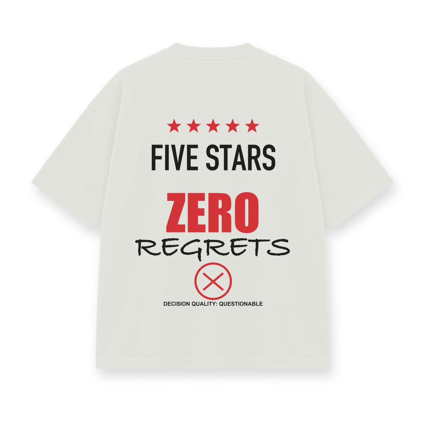 Five Stars Zero Regrets baskılı beyaz tişört