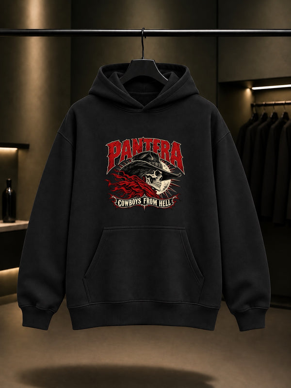 Pantera Cowboys from Hell Alevli Kovboy Kapüşonlu Sweatshirt Siyah