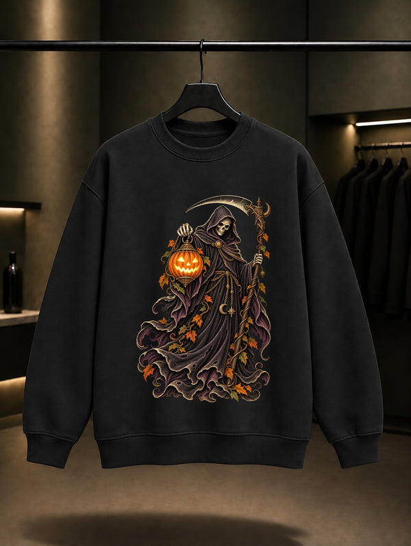Halloween Lantern Reaper Sweatshirt Siyah