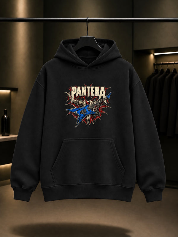 Pantera Mavi Gitar Kapüşonlu Sweatshirt Siyah