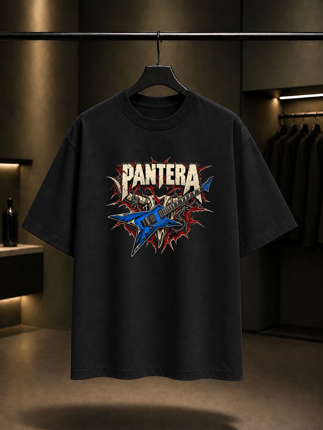 Pantera Mavi Gitar Tişört Siyah