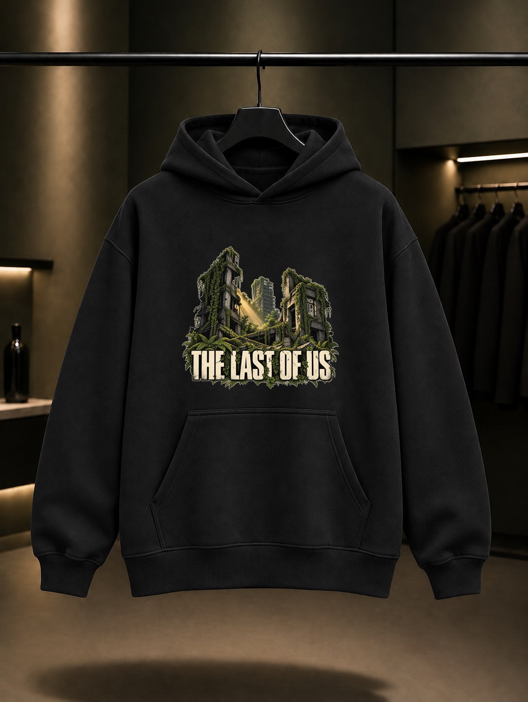 The Last of Us Sarmaşıklı Şehir Kapüşonlu Sweatshirt Siyah