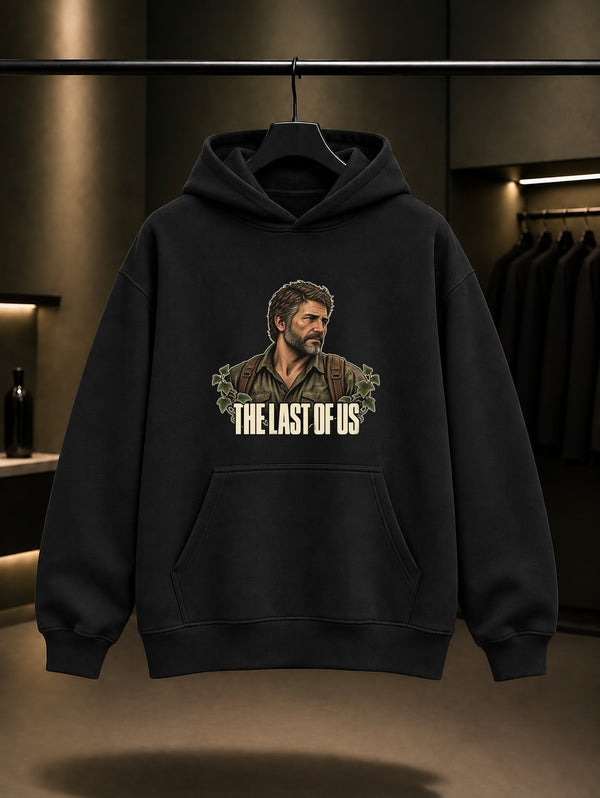 The Last of Us Joel Portre Kapüşonlu Sweatshirt Siyah