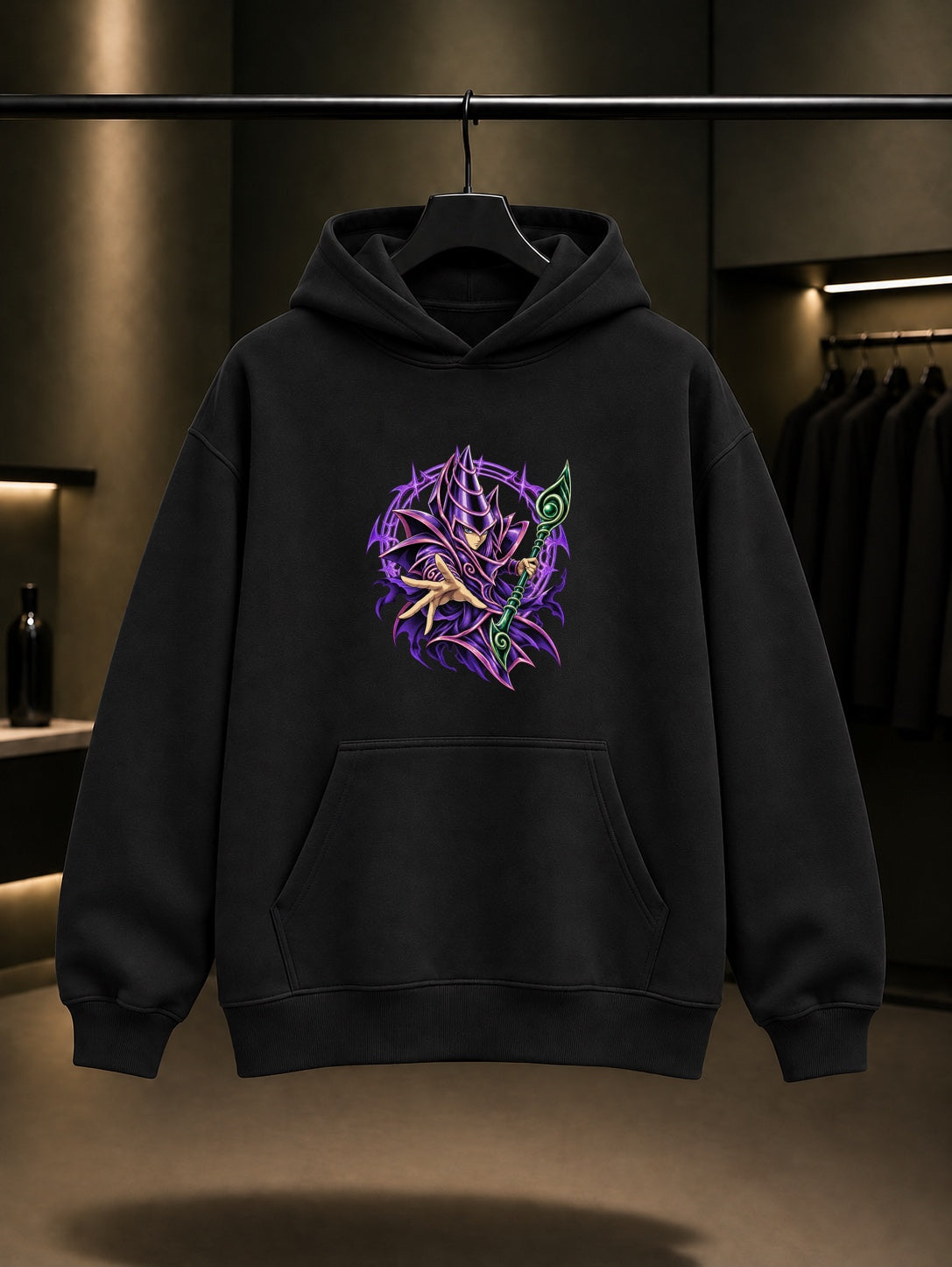 Yu-Gi-Oh Dark Magician Kapüşonlu Sweatshirt Siyah
