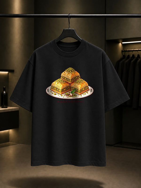 Gaziantep Antep Baklavası baskılı siyah t-shirt