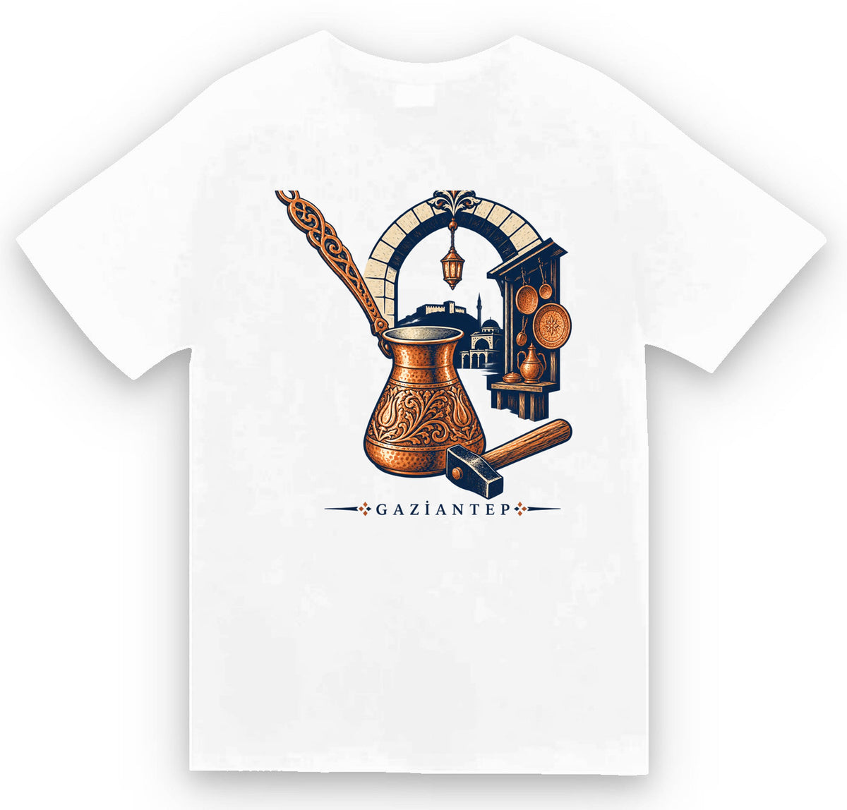 Gaziantep Bakırcılar Çarşısı baskılı beyaz t-shirt