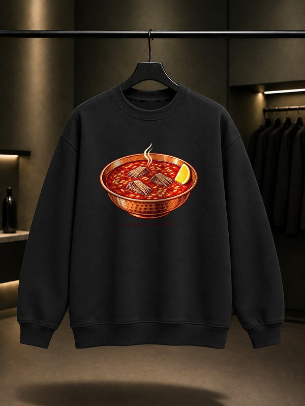 Gaziantep Beyran baskılı siyah sweatshirt